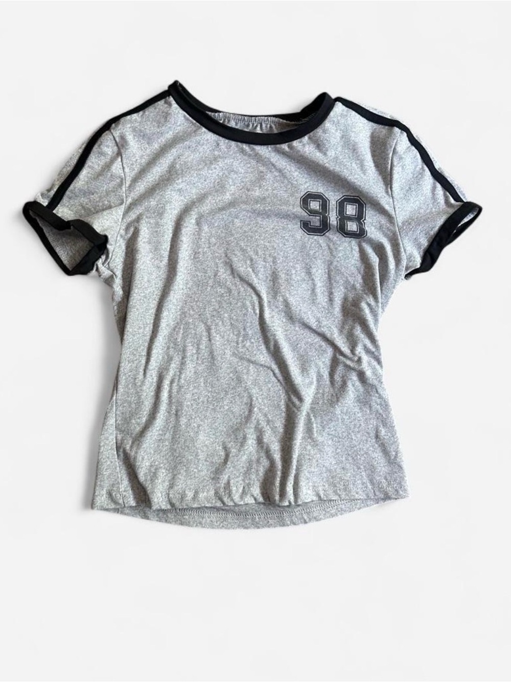 Women’s Gray Ringer Tee with Black Trim and '98' Detail
